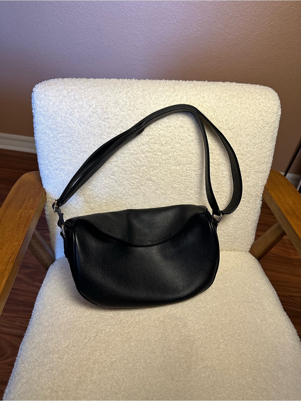 Unk Black Curved Pebbled Leather Shoulder Bag